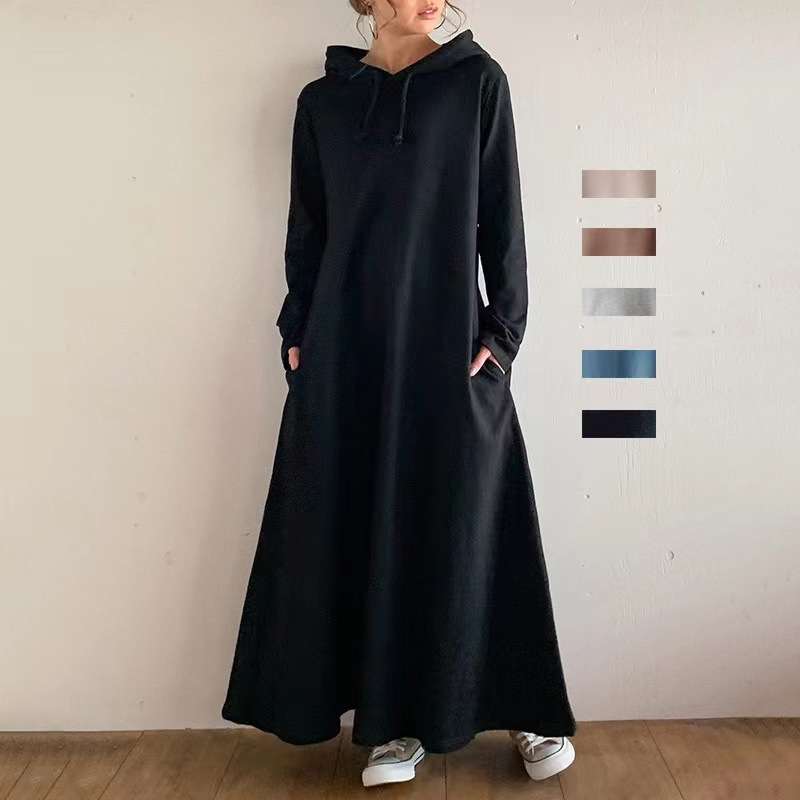 ロングワンピース ゆったりパーカーワンピース