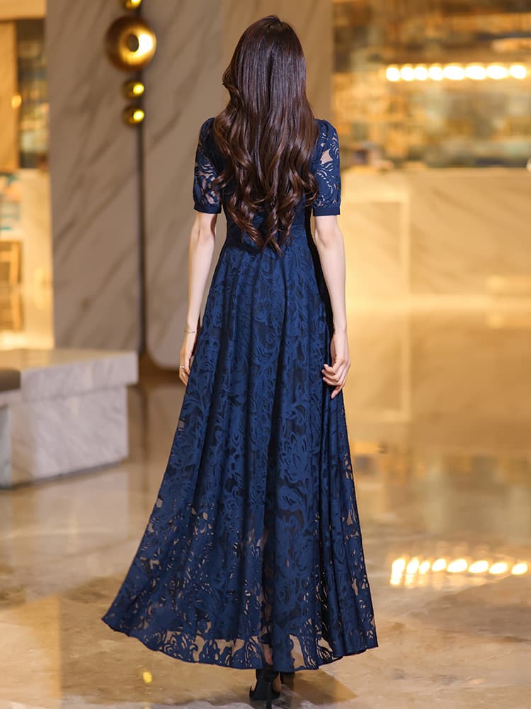ロングワンピース レース 優美花柄レースロングワンピース