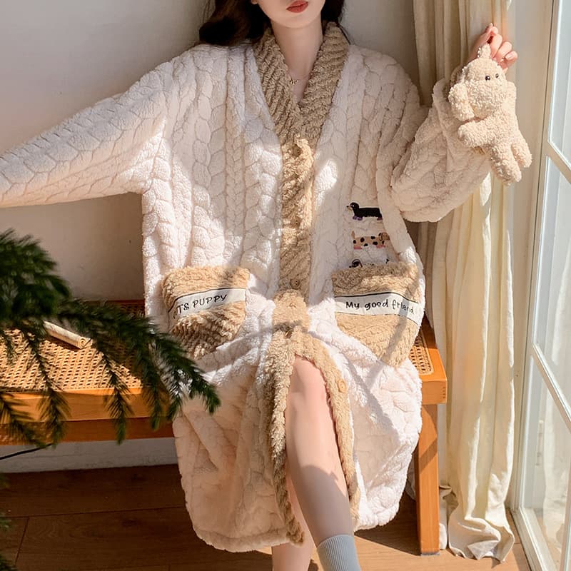 ロングワンピース 暖かいニット素材パジャマワンピース13色展開レディースルームウェア