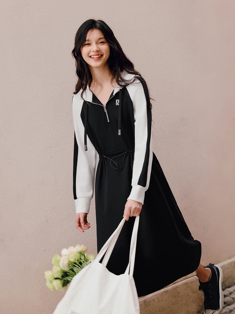 ワンピース スウェット スポーティハーフジップワンピース