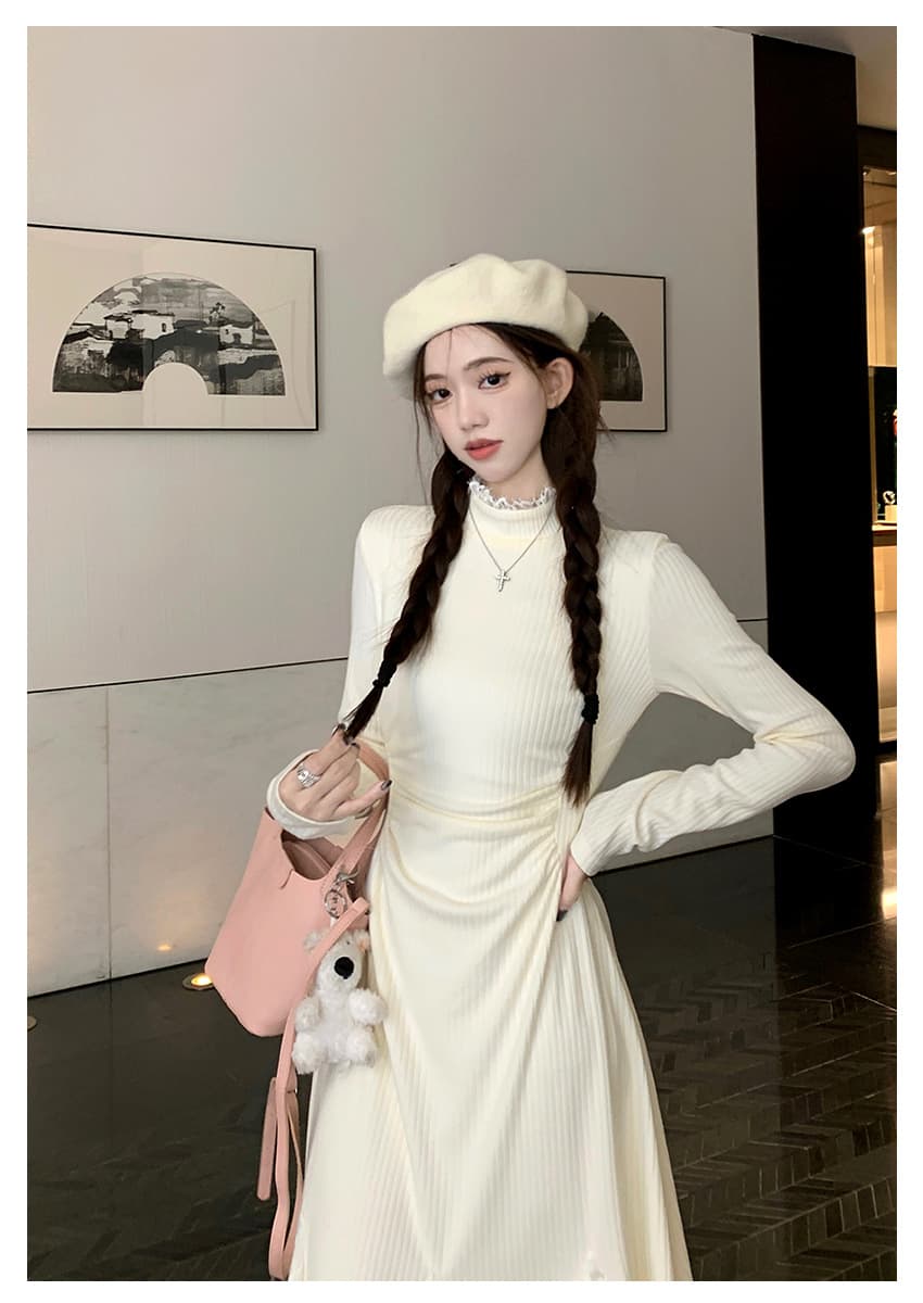 ロングワンピース 優美なフレア レースワンピース