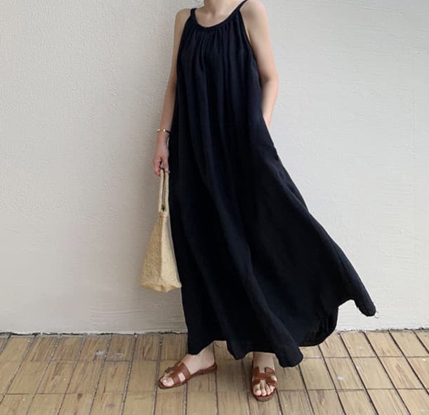 ロングワンピース キャミワンピース レディース ロング丈 韓国風 着痩せ効果