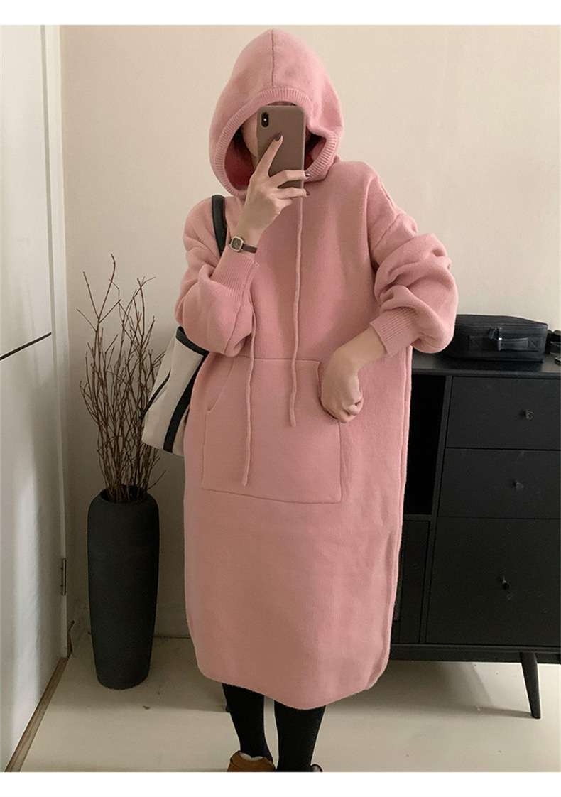 ロングワンピース ゆったりフード付きスウェットロングワンピース