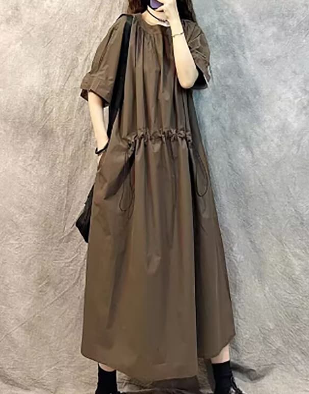 ロングワンピース 送料無料 新作 シャツワンピース レディース ゆったり マタニティ対応 半袖 ロング丈