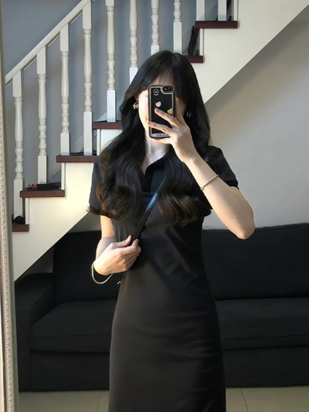 ロングワンピース ポロシャツ 襟付き半袖ロングワンピース スリット入り