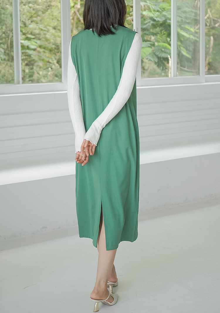 ロングワンピース 人気ノースリーブロング丈ワンピース深Vネックレディース