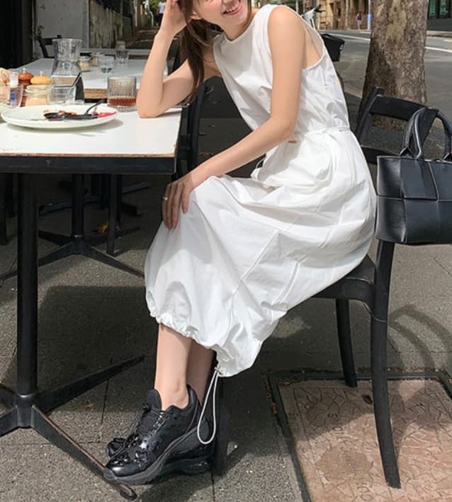 ロングワンピース 春夏新作 袖なしシャツワンピース ロング丈 カジュアル可愛い