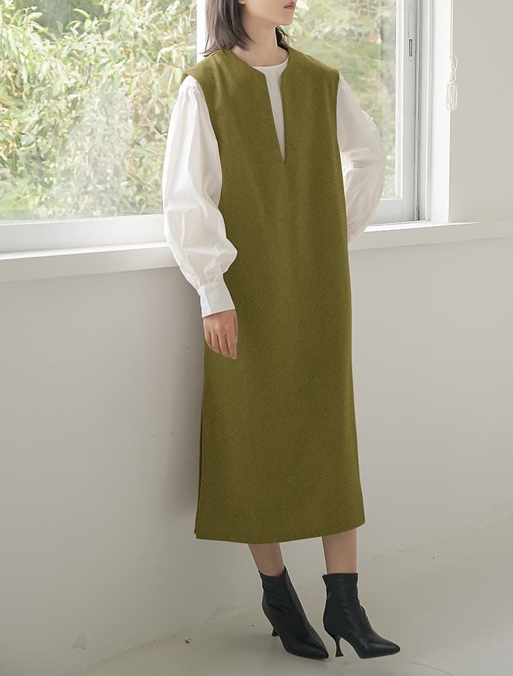 ロングワンピース レディース ノースリーブ ロング丈 重ね着風 ベスト風ワンピース