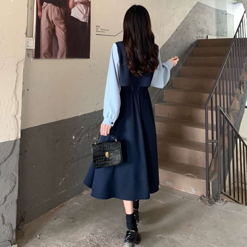 ロングワンピース 清楚感漂う リボン付き ベスト ワンピース