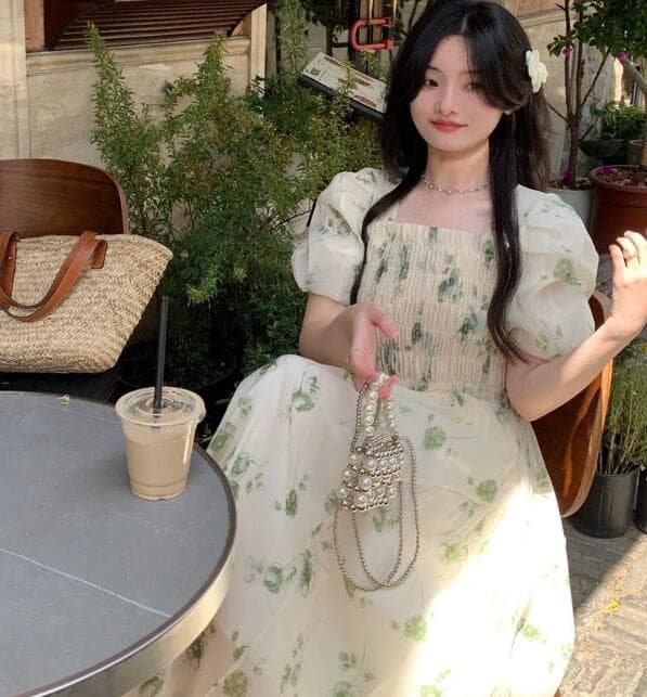 花柄フレアロングワンピース 婦人服 お洒落 二色展開