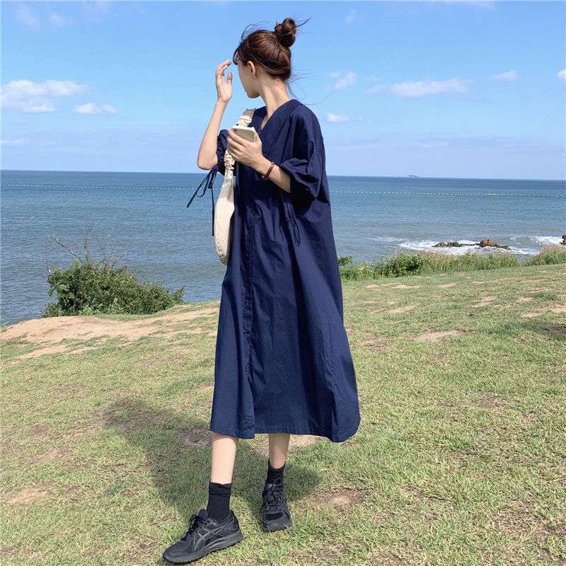 ロングワンピース ふんわり袖のナチュラルワンピース