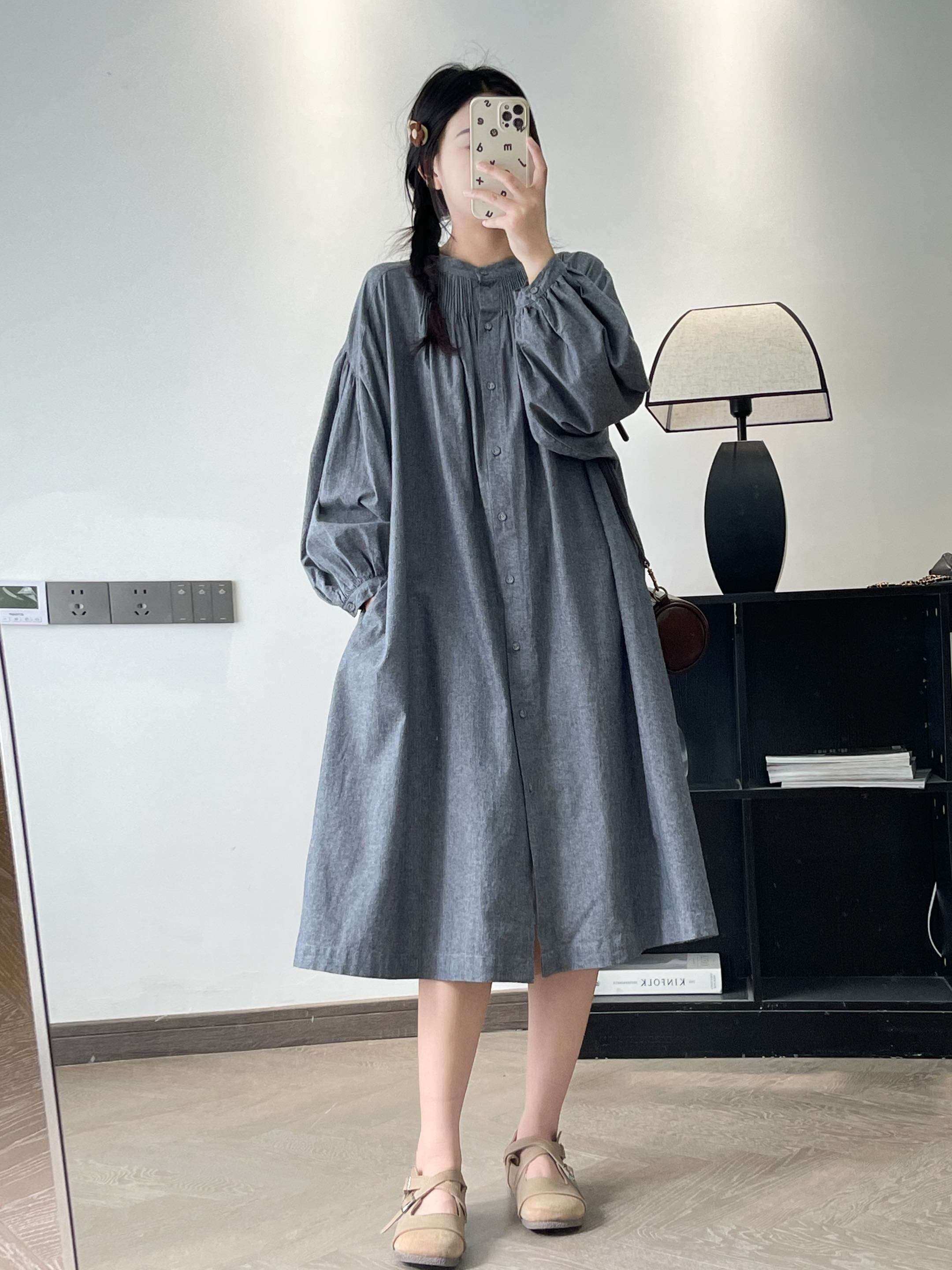 ロングワンピース ふんわり袖のギャザーワンピース
