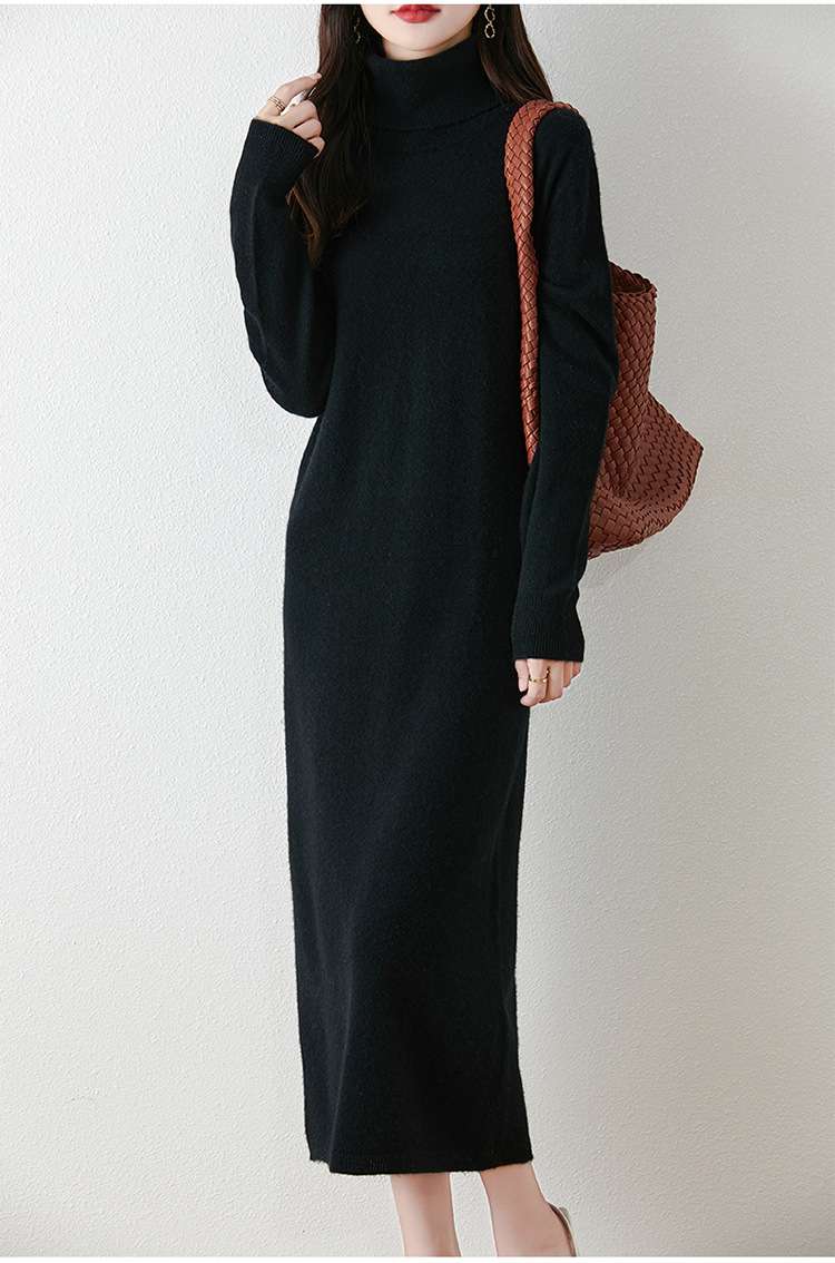 ロングワンピース タートルネック ニット ミモレ丈ワンピース