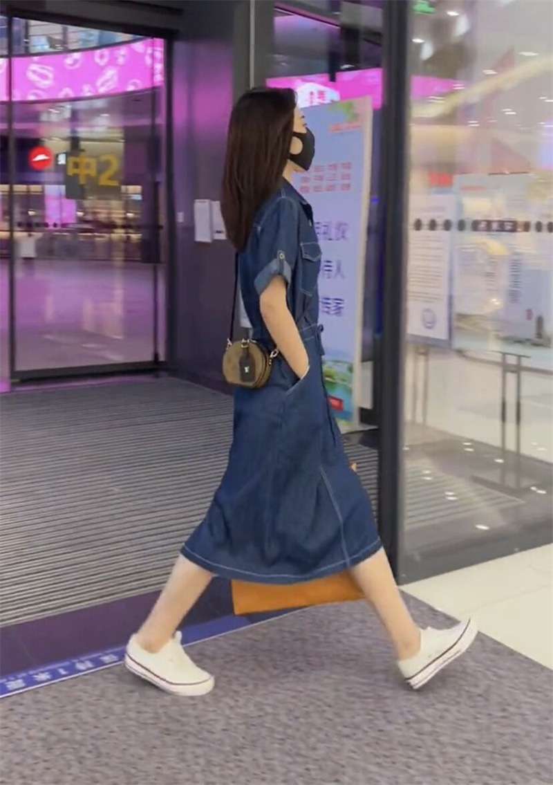 ロングワンピース ゆったりデニムシャツワンピース