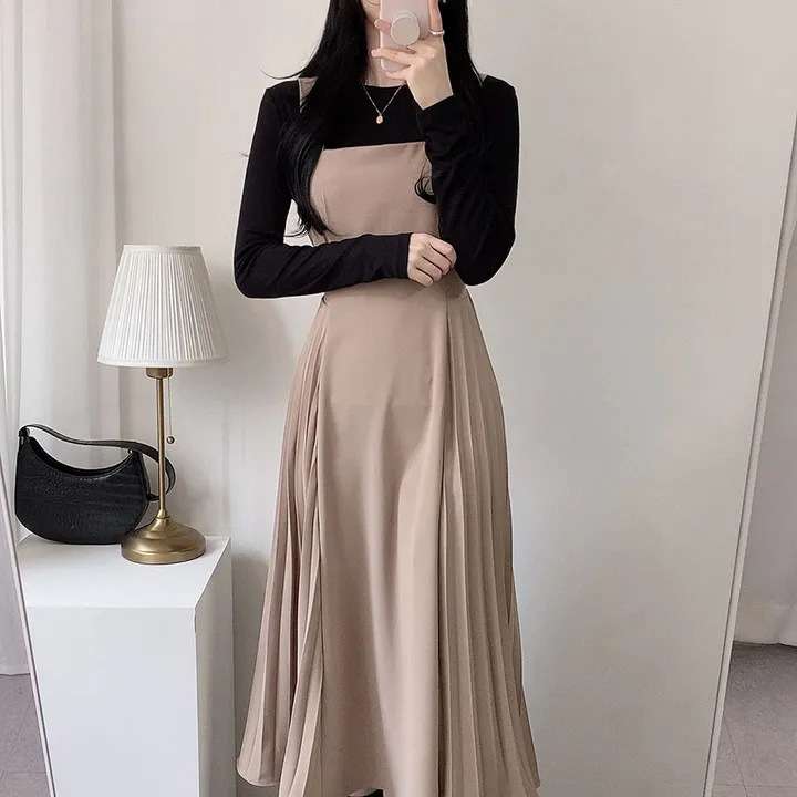 ロングワンピース しなやか優美シルエットジャンパースカート