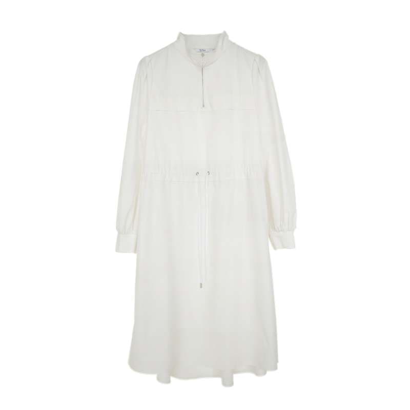 ロングワンピース 優美なギャザースリーブ シャツワンピース