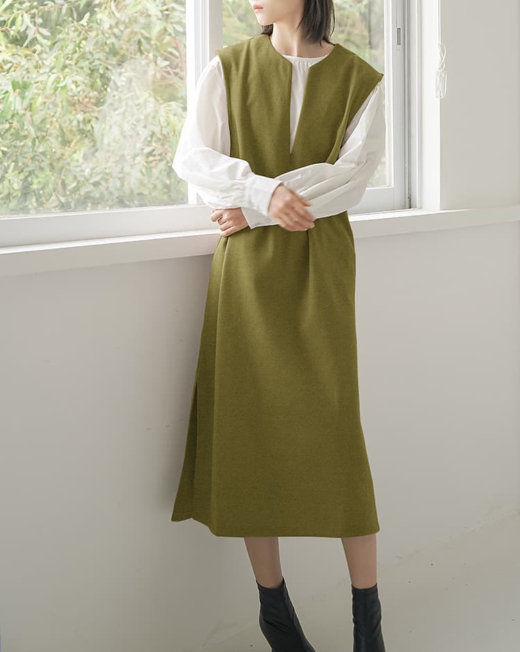 ロングワンピース レディース ノースリーブ ロング丈 重ね着風 ベスト風ワンピース