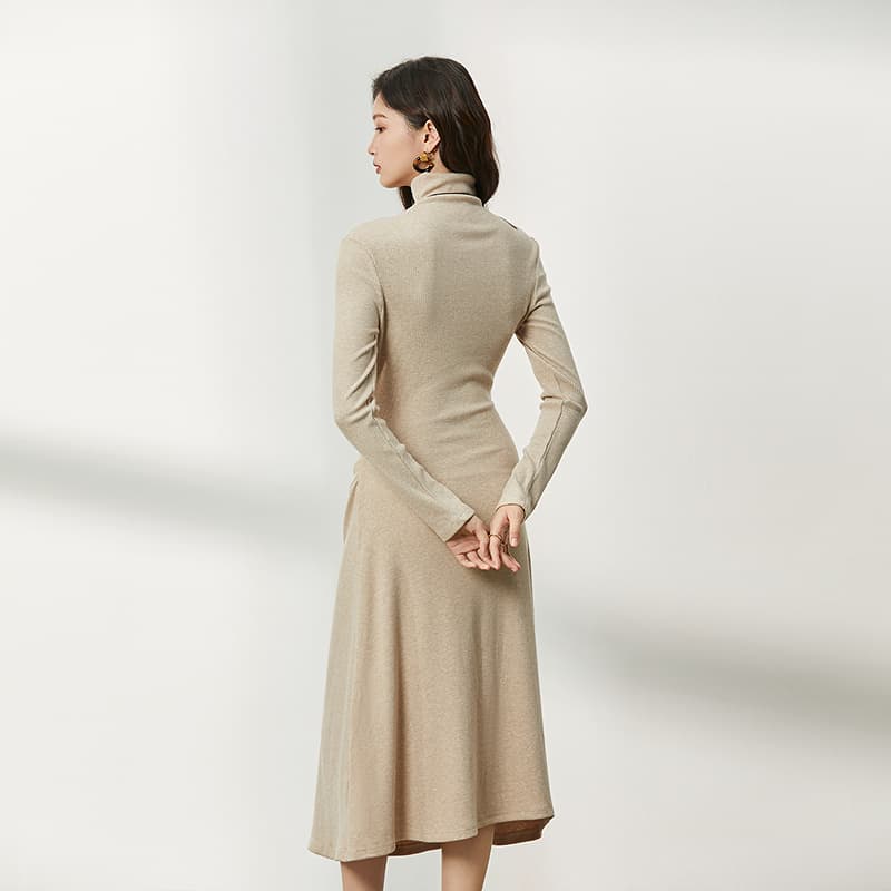 ロングワンピース 上品アシンメトリー タートルワンピース