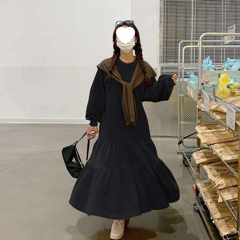 ロングワンピース ふんわりティアード切替リラックスワンピース