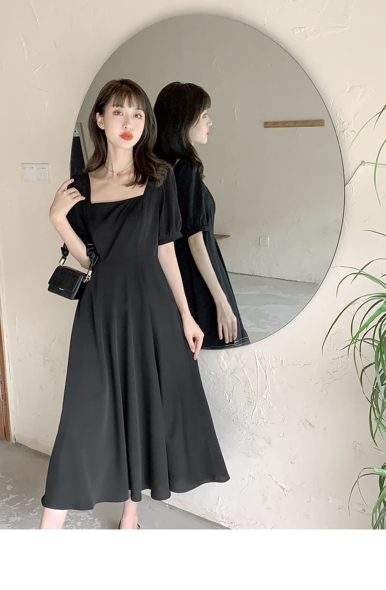 ロングワンピース スクエアネック半袖ロングワンピース