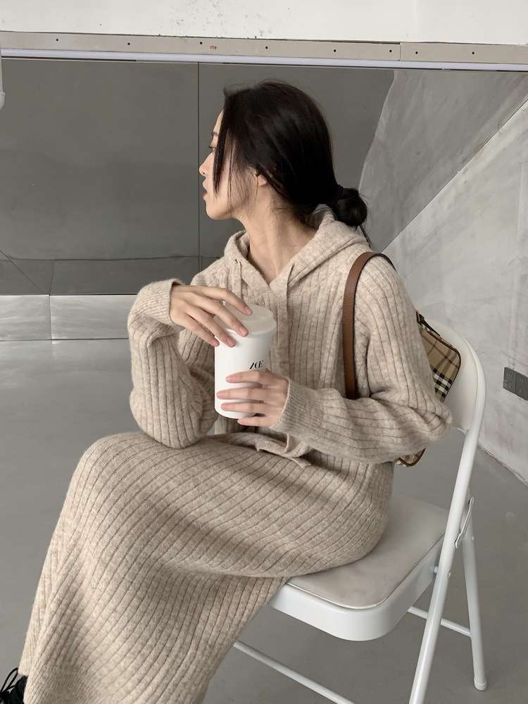 ロングワンピース ゆったりリブニット ロングワンピース