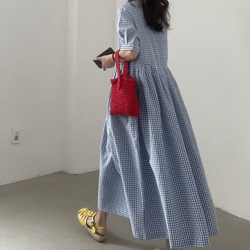 ロングワンピース チェック柄シャツワンピース ロング丈 女性用 ゆったりきれいめ