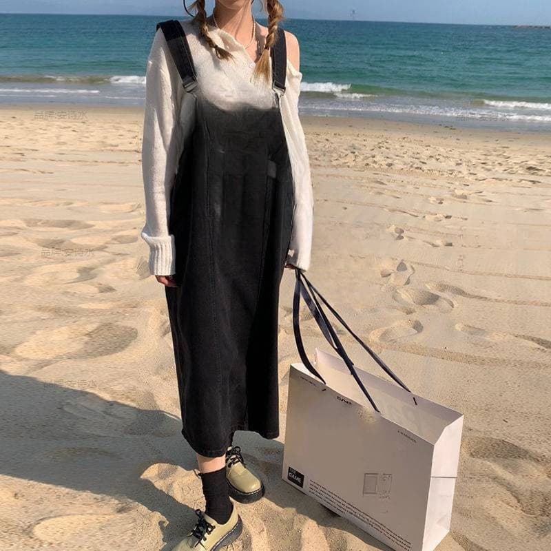 ロングワンピース 大人かわいいサロペットデニムワンピース