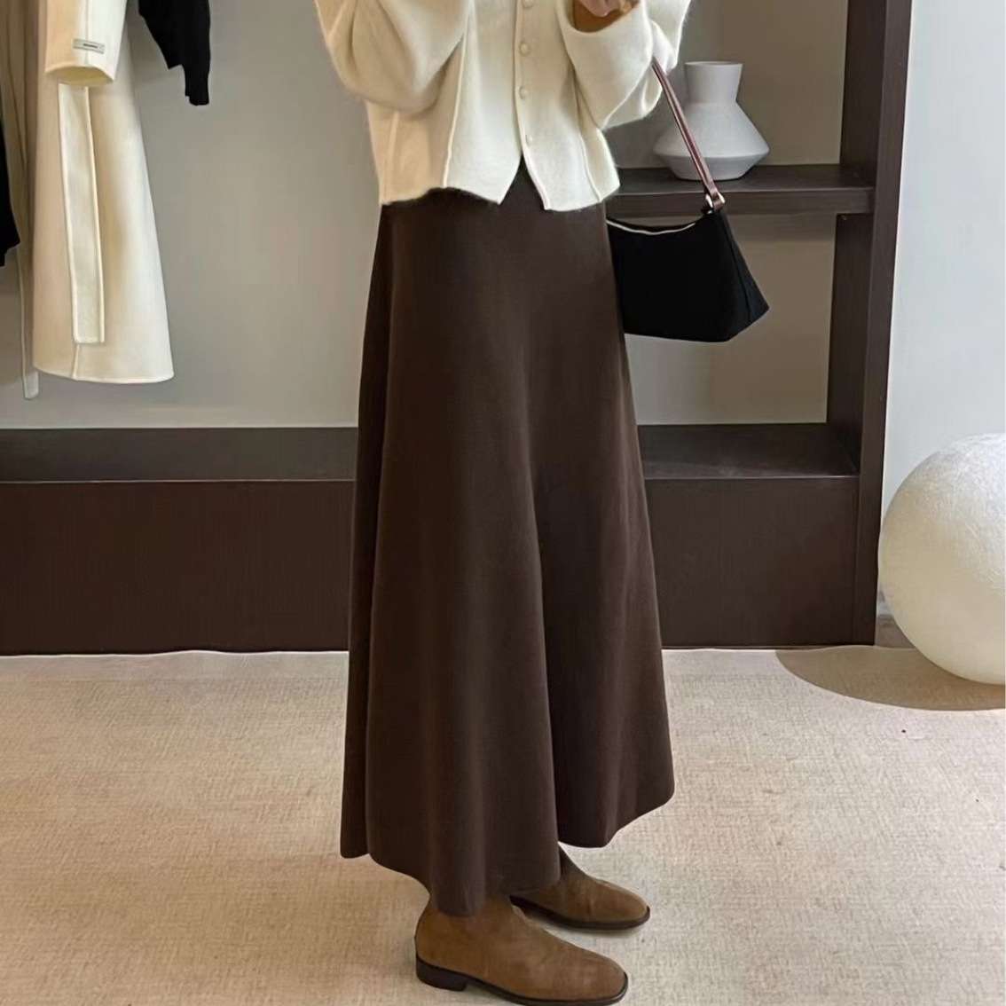 ロングワンピース シンプルニュアンス ニットロングワンピース