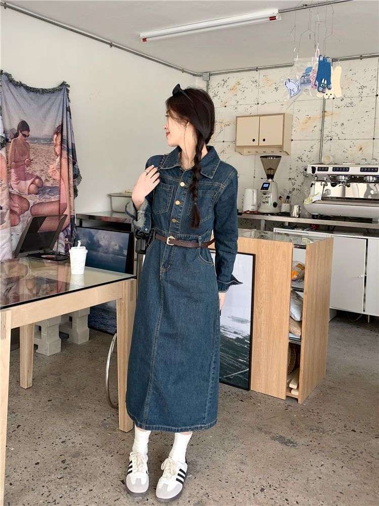 ロングワンピース クラシカル デニムワンピース