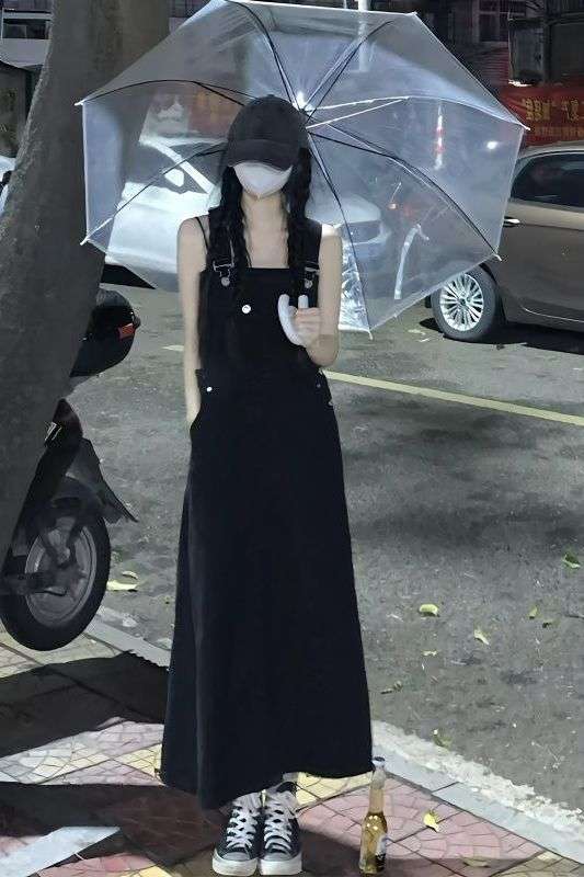 ロングワンピース サロペットデニムワンピース