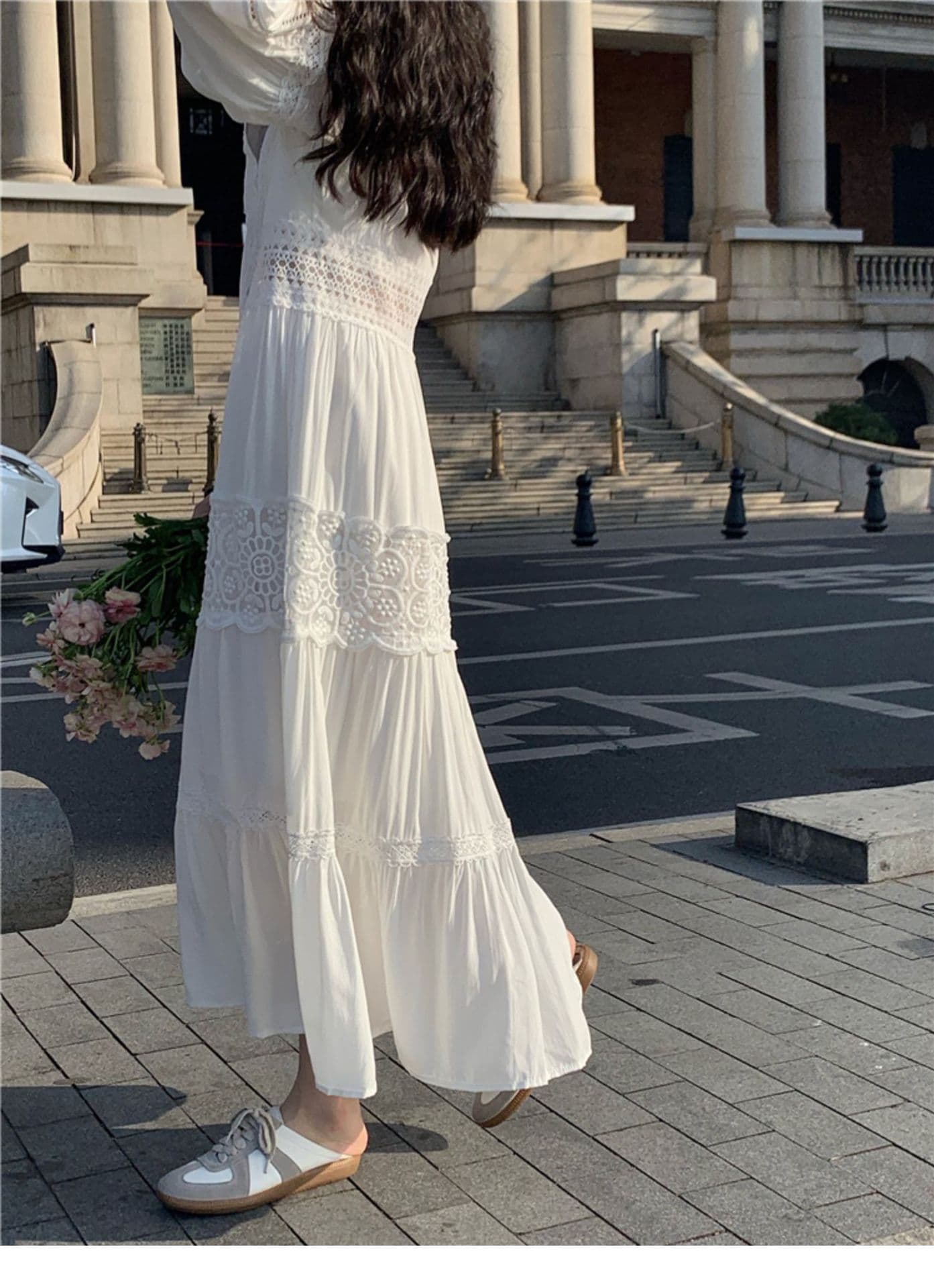ロングワンピース 優美なレース切替フェミニンマキシワンピース