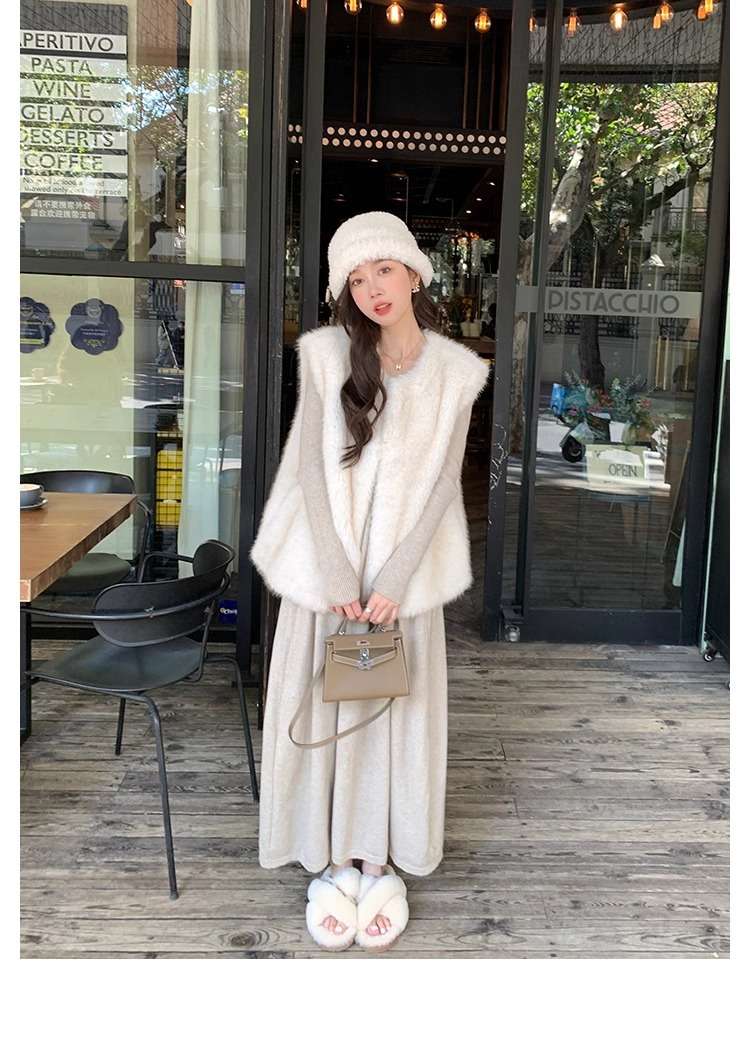 ロングワンピース シャーリング プリンセスニットワンピース