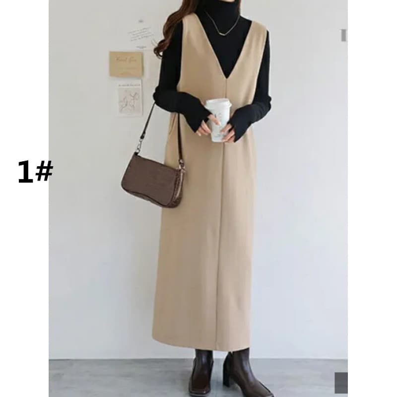 ロングワンピース ノースリーブロング丈ワンピース 重ね着風 春夏新作 上品