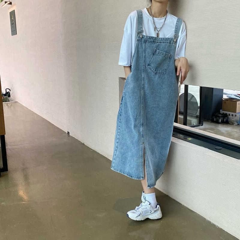 ロングワンピース シンプルゆったり涼やかデニムワンピース
