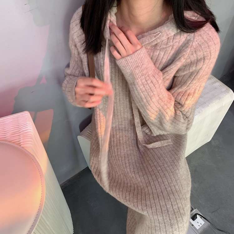 ロングワンピース ゆったりリブニット ロングワンピース