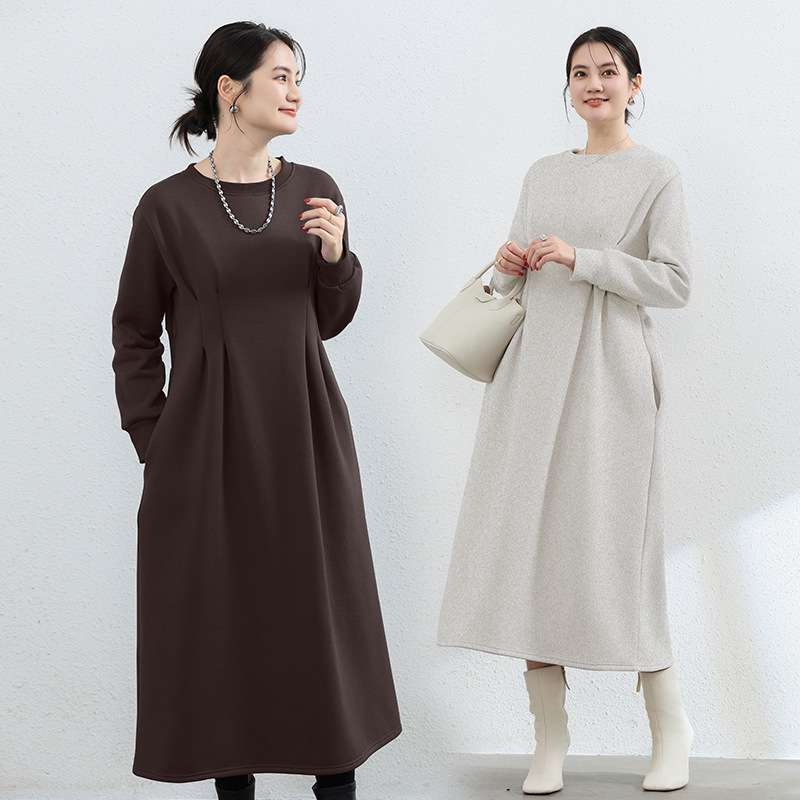 ロングワンピース あったかニュアンスプリーツワンピース