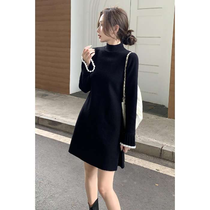 ロングワンピース 清楚系メロウリブニットワンピース