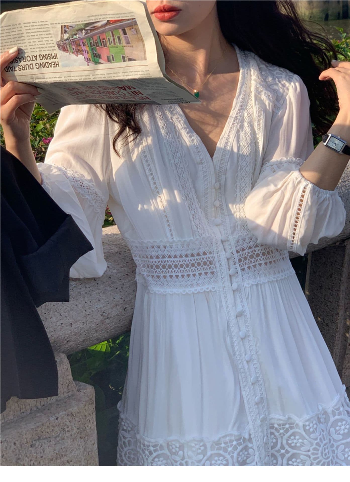 ロングワンピース 優美なレース切替フェミニンマキシワンピース