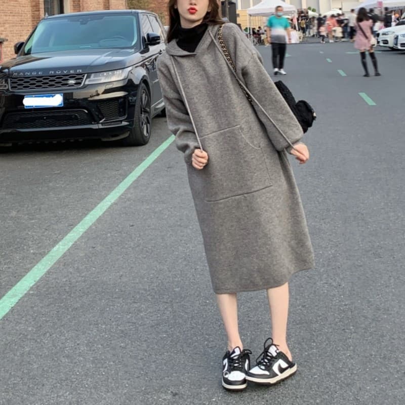 ロングワンピース あったかスウェットフードロング
