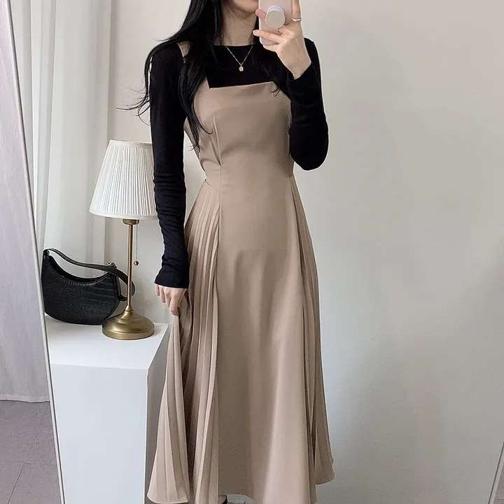 ロングワンピース しなやか優美シルエットジャンパースカート