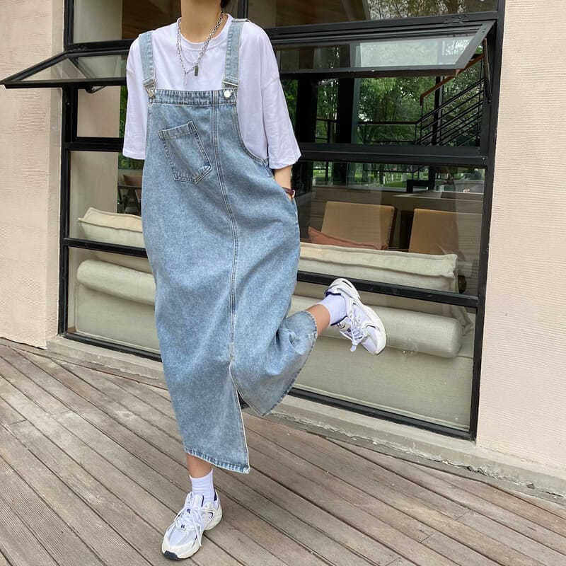 ロングワンピース シンプルゆったり涼やかデニムワンピース