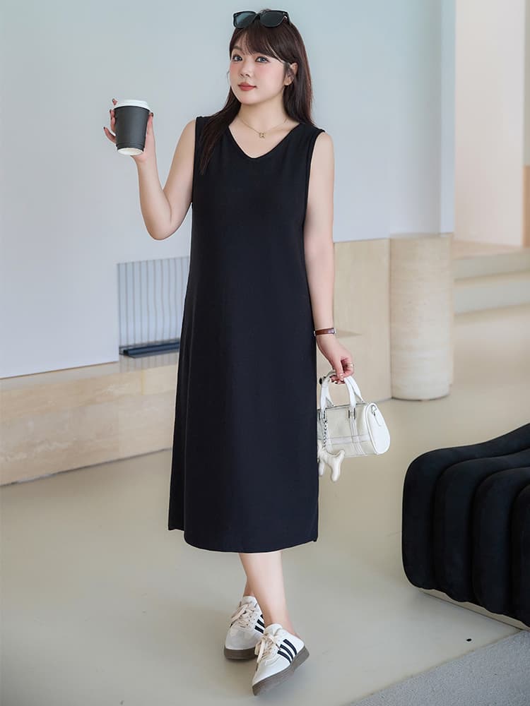ロングワンピース ニット しなやかノースリーブロングワンピース