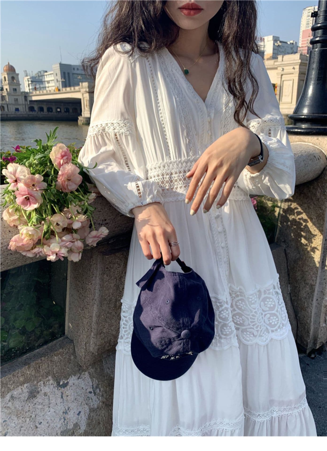 ロングワンピース 優美なレース切替フェミニンマキシワンピース