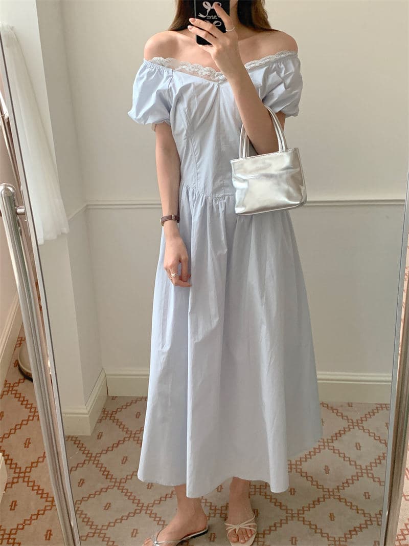 ロングワンピース 春夏新作レース襟シャツワンピース可愛いロング丈