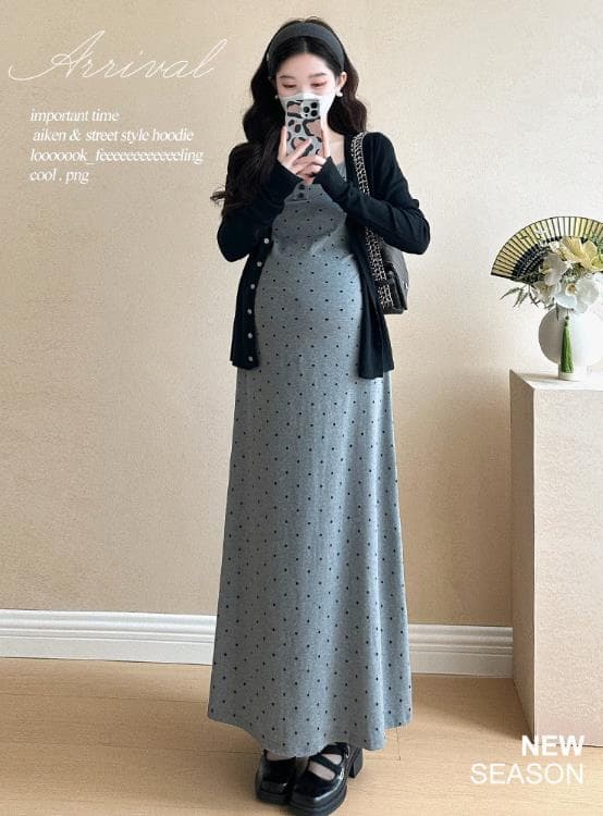ロングワンピース 妊婦服 ドット柄マキシワンピース レディース