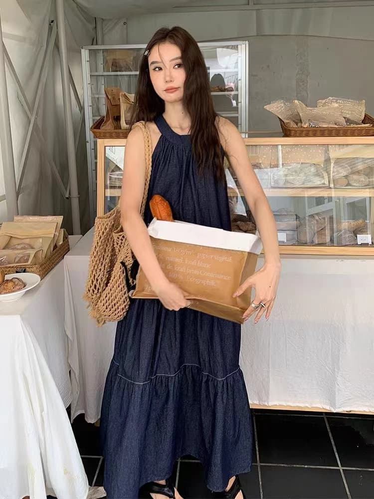 ロングワンピース 重ね着風ティアードロングワンピース