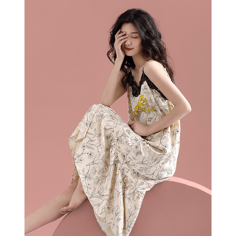ロングワンピース レース 優美な花柄レース キャミワンピース