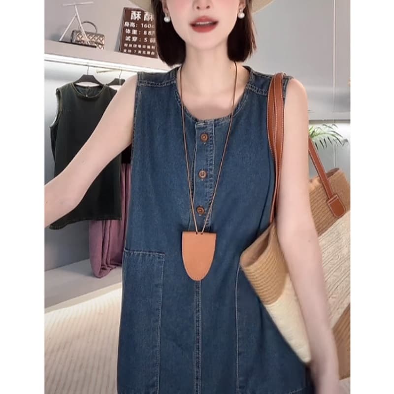 ロングワンピース デニム ゆったりシルエットサロペットワンピース