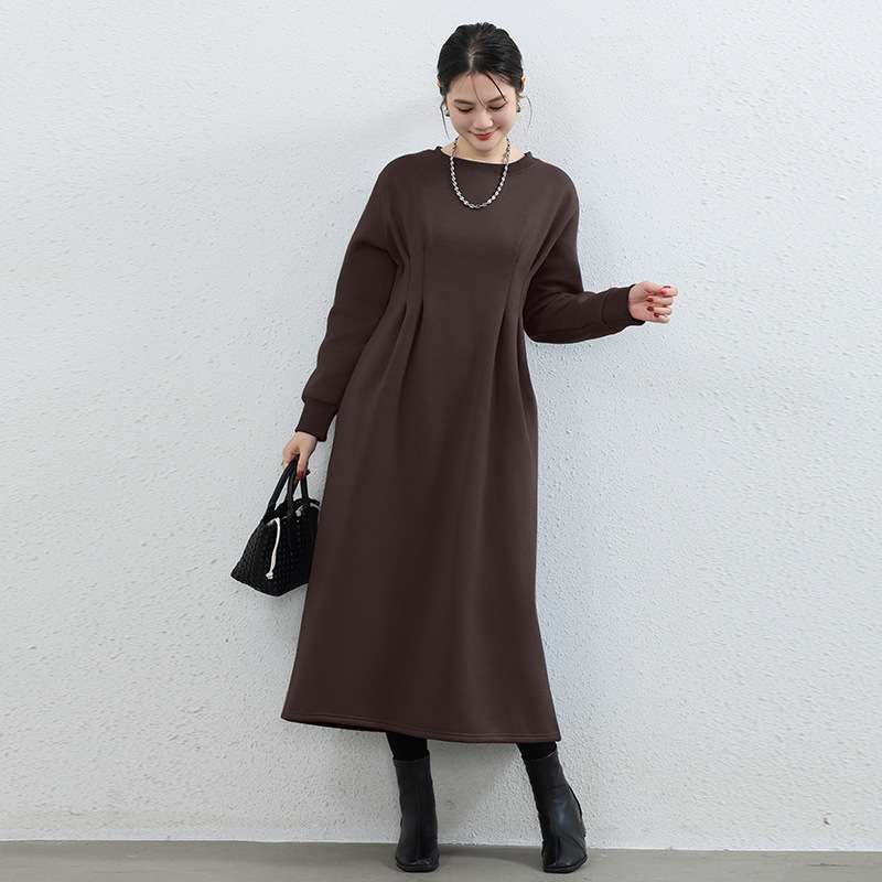 ロングワンピース あったかニュアンスプリーツワンピース