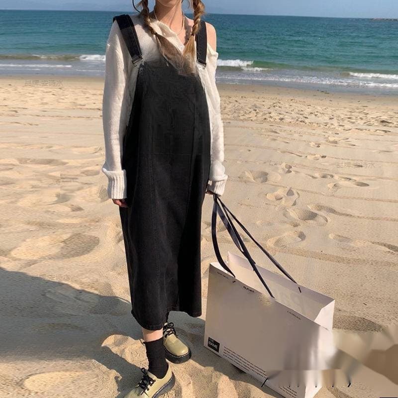 ロングワンピース 大人かわいいサロペットデニムワンピース